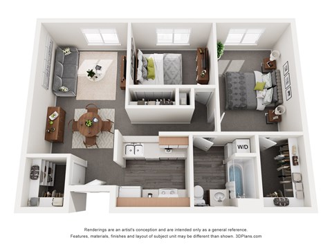 Floor plan for 2 beds, 1 bath, 860 sqft